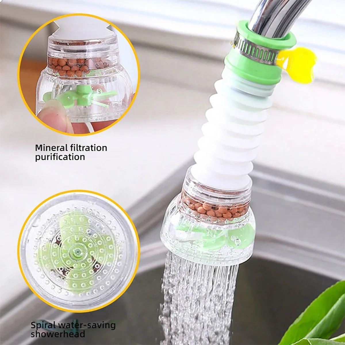 Adjustable Water Saving Tap Shower with Clip| Flexible Rotatable Nozzle, Kitchen Sink Extension Spray Head