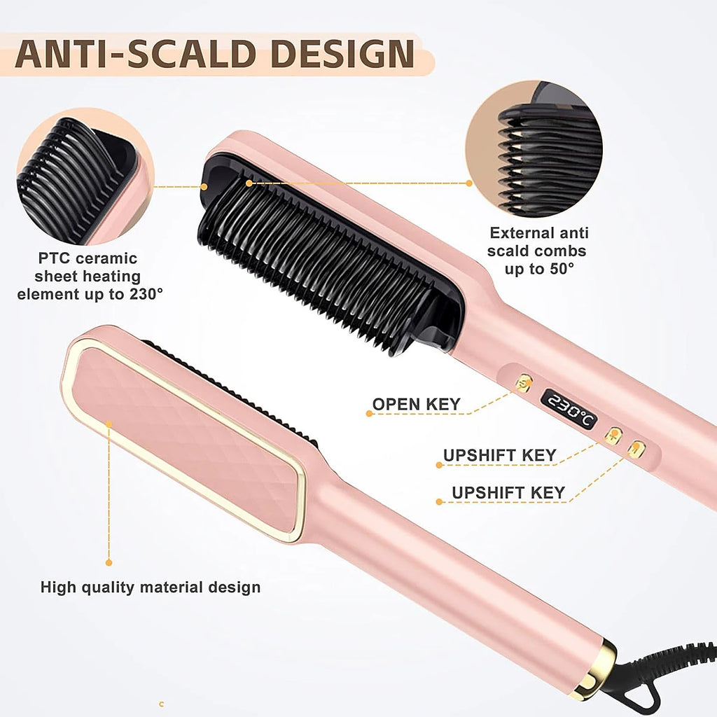 Electric Hot Comb Hair Straightener | Fast Heating Comb Multifunctional Ionic Hair Straightener Curler Brush