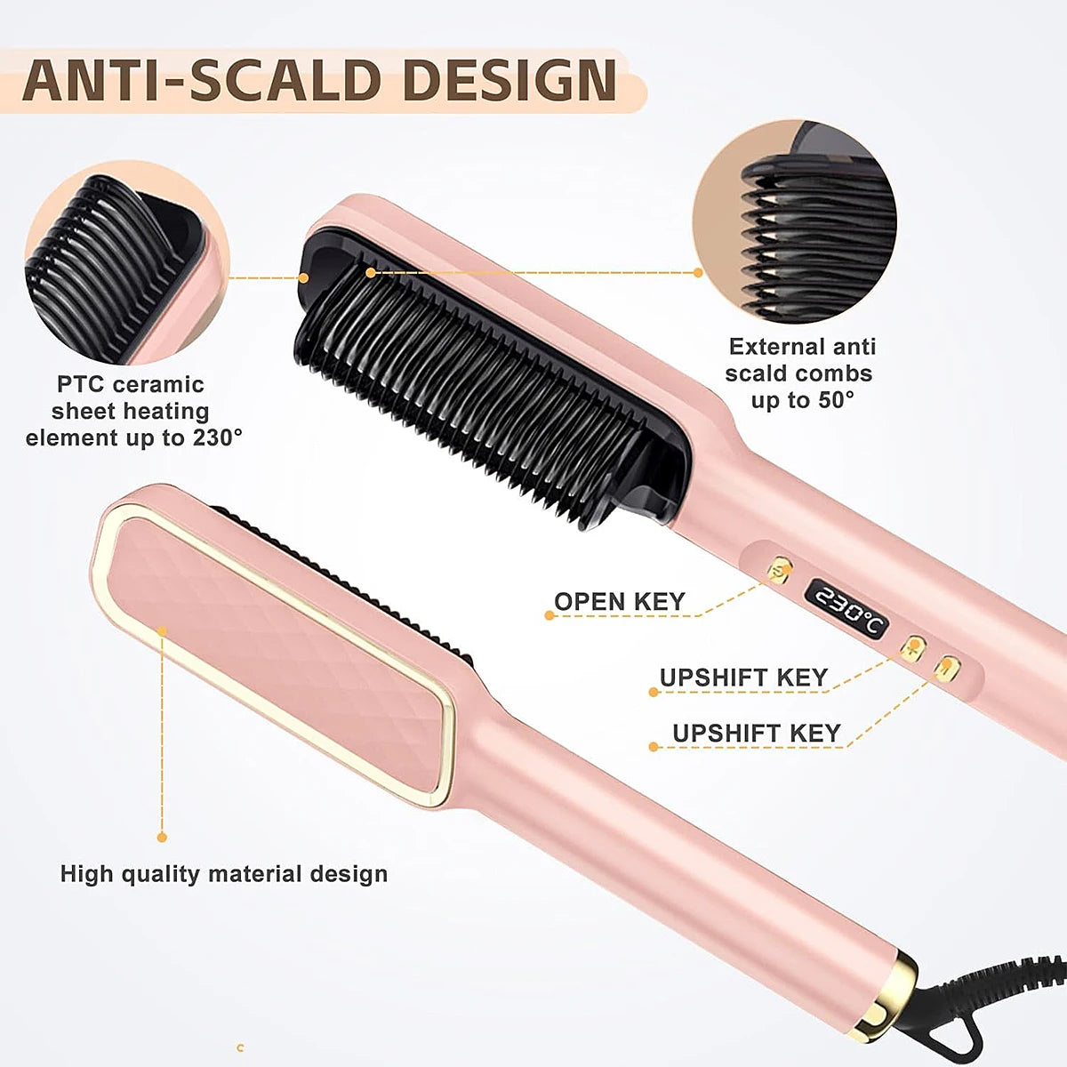Electric Hot Comb Hair Straightener | Fast Heating Comb Multifunctional Ionic Hair Straightener Curler Brush