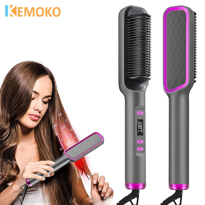 Electric Hot Comb Hair Straightener | Fast Heating Comb Multifunctional Ionic Hair Straightener Curler Brush