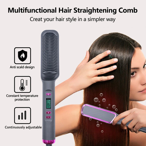 Electric Hot Comb Hair Straightener | Fast Heating Comb Multifunctional Ionic Hair Straightener Curler Brush