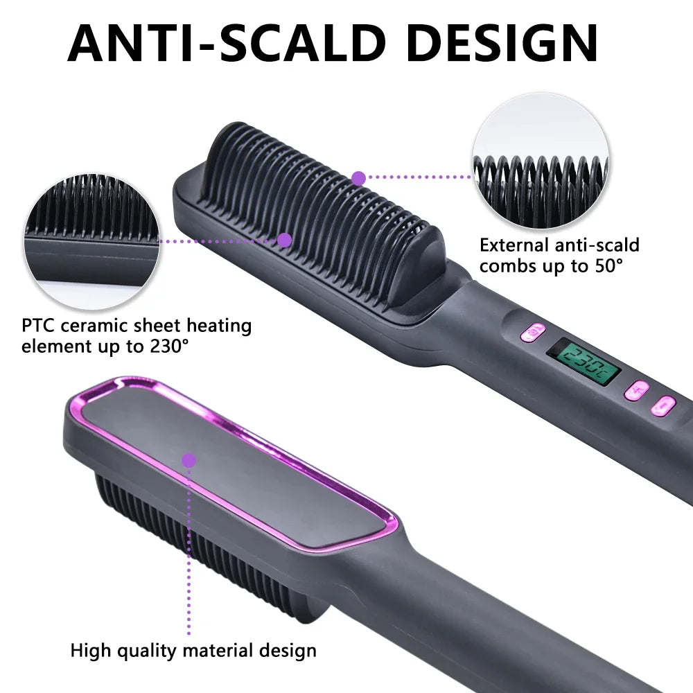 Electric Hot Comb Hair Straightener | Fast Heating Comb Multifunctional Ionic Hair Straightener Curler Brush