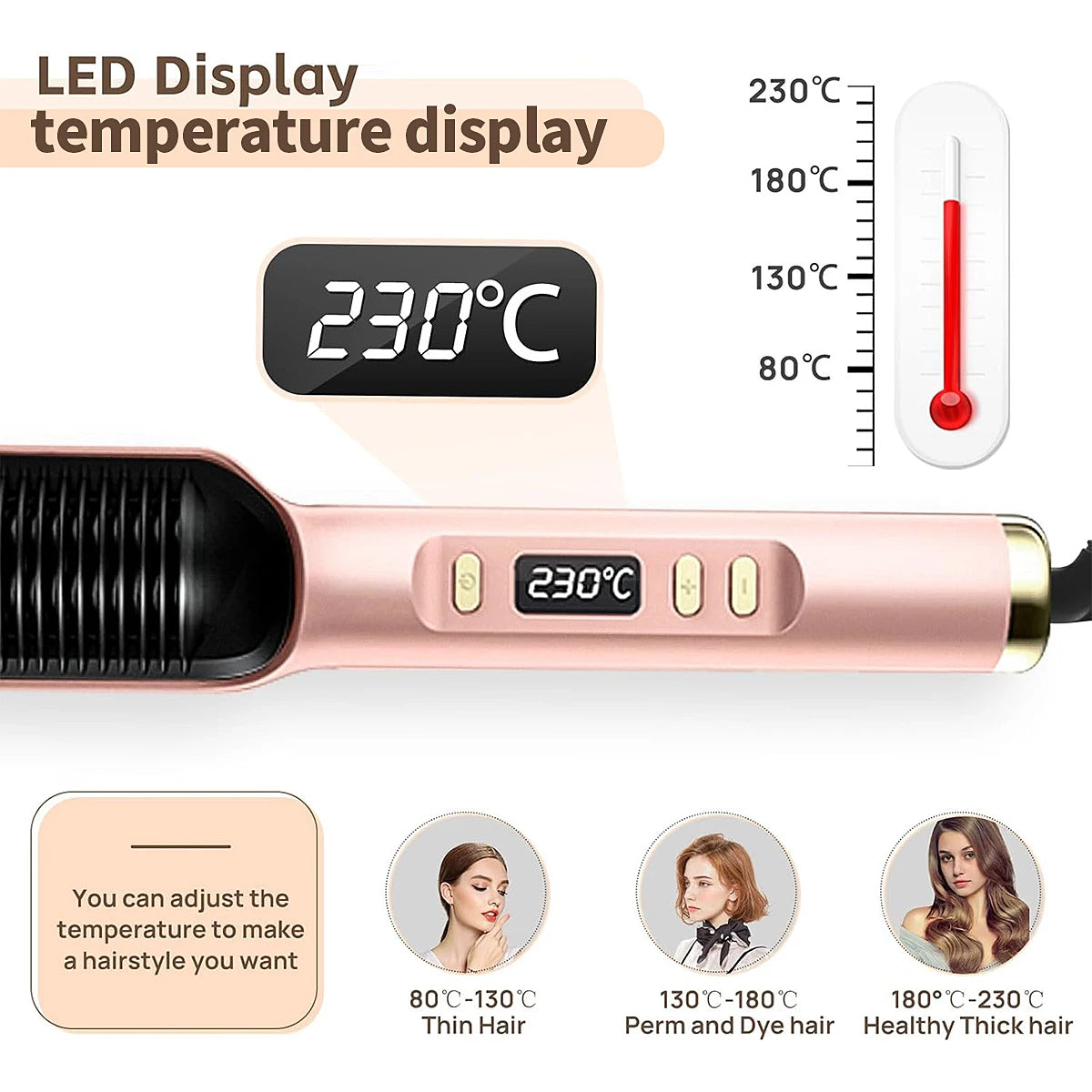 Electric Hot Comb Hair Straightener | Fast Heating Comb Multifunctional Ionic Hair Straightener Curler Brush