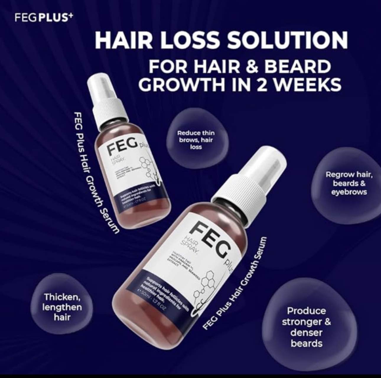 FEG Plus Hair Growth Spray Stimulate Follicles Reduce Hair Fall And Encourage Thicker Healthier Hair - 50ML