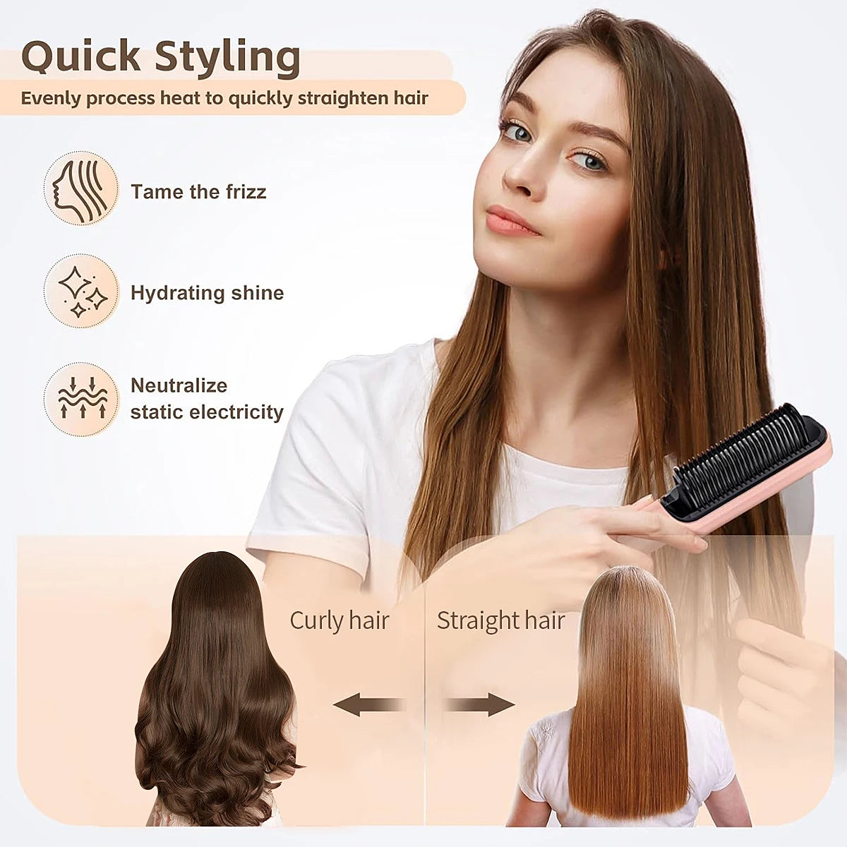 Electric Hot Comb Hair Straightener | Fast Heating Comb Multifunctional Ionic Hair Straightener Curler Brush
