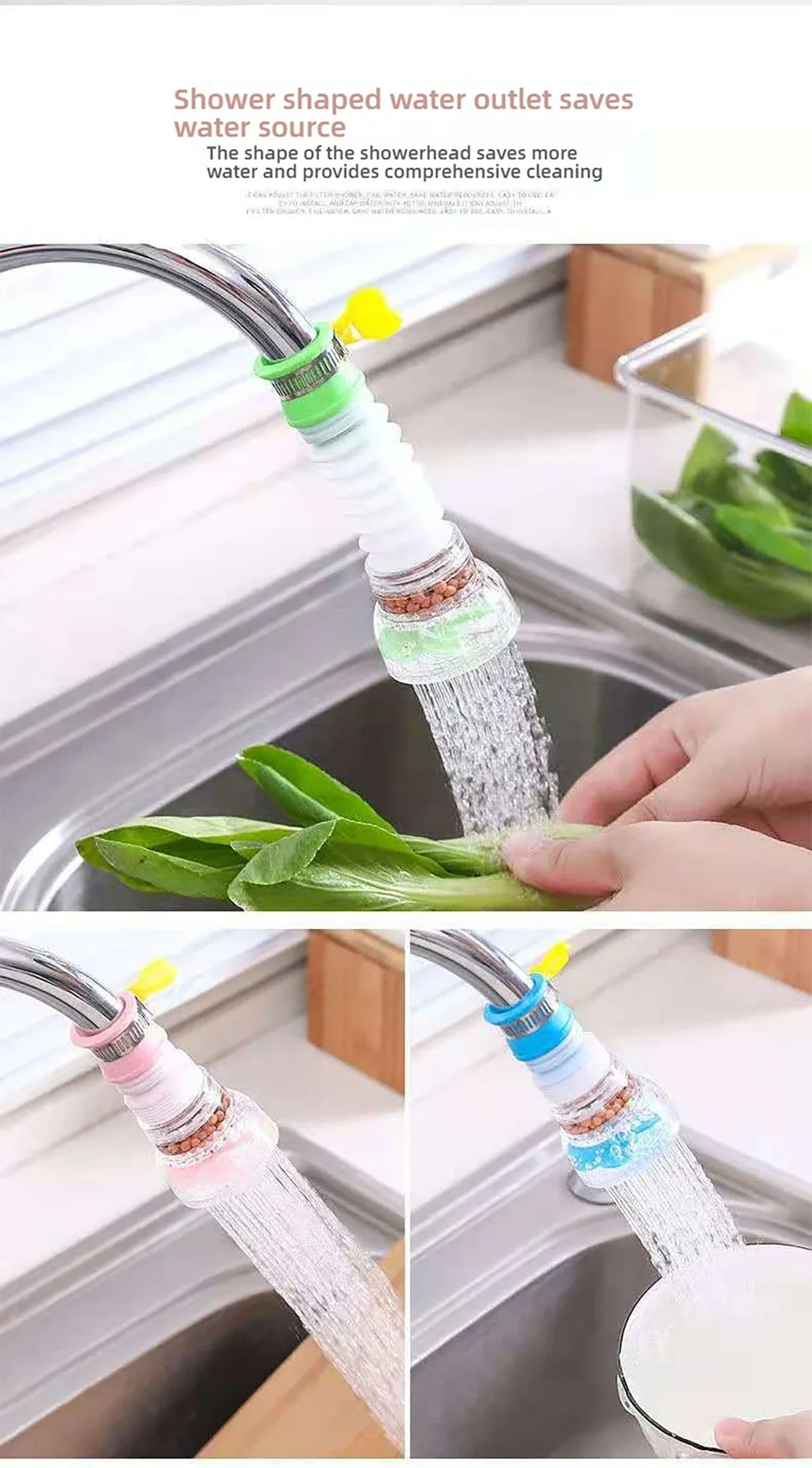 Adjustable Water Saving Tap Shower with Clip| Flexible Rotatable Nozzle, Kitchen Sink Extension Spray Head