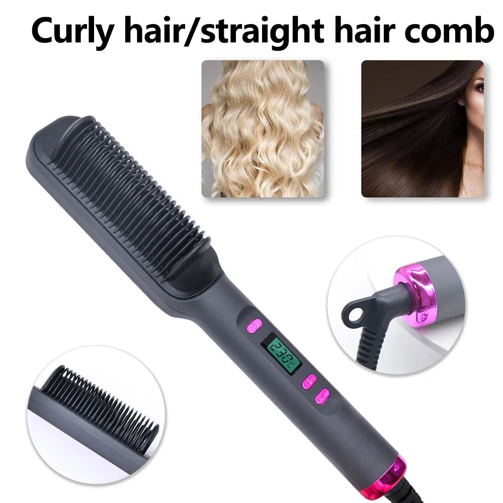 Electric Hot Comb Hair Straightener | Fast Heating Comb Multifunctional Ionic Hair Straightener Curler Brush